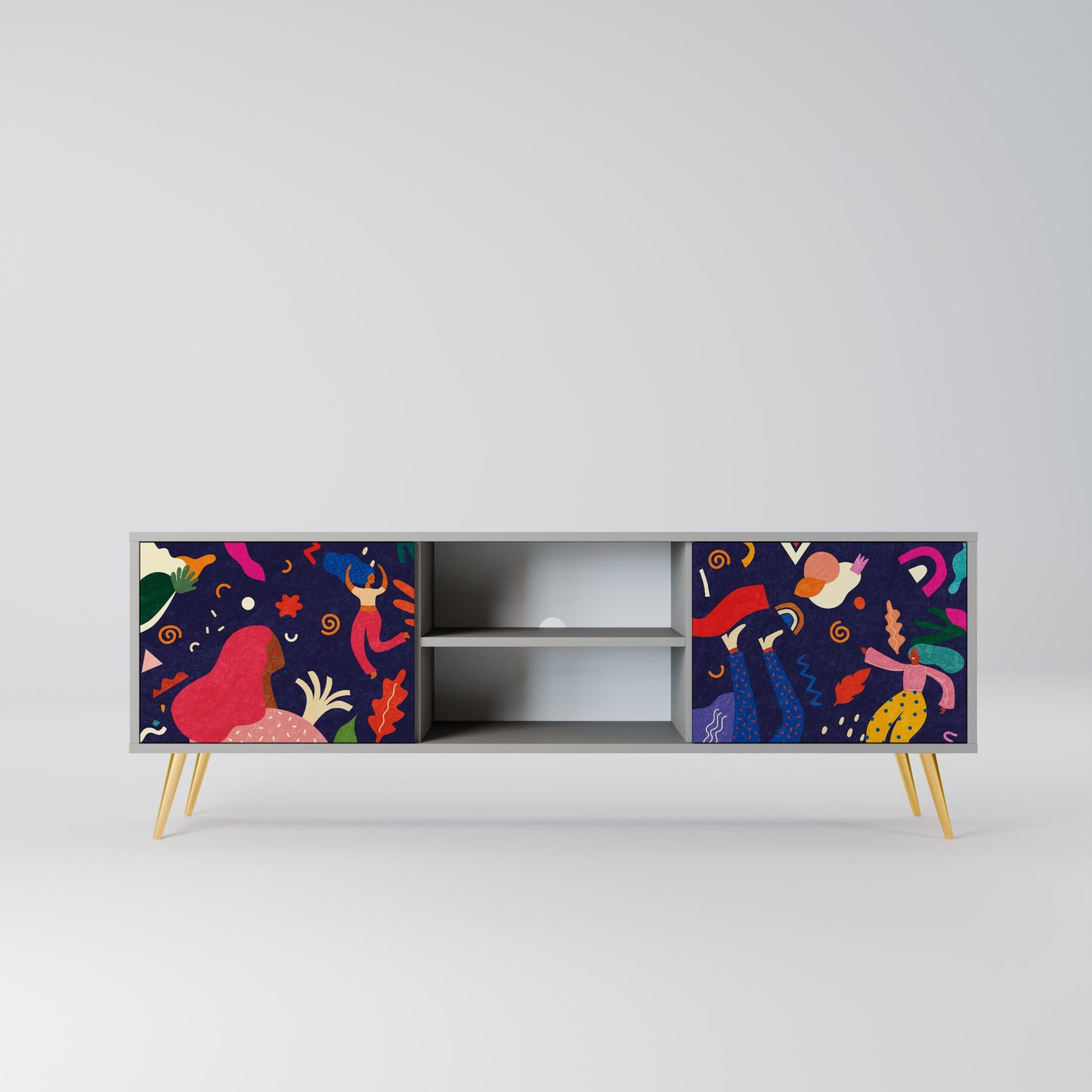 FESTIVE PLEASURES 2-Door TV Stand in Grey Finish