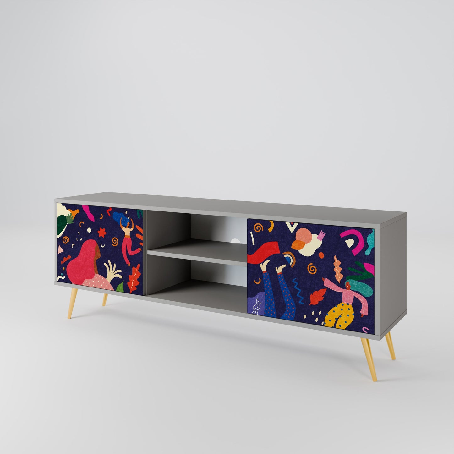 FESTIVE PLEASURES 2-Door TV Stand in Grey Finish