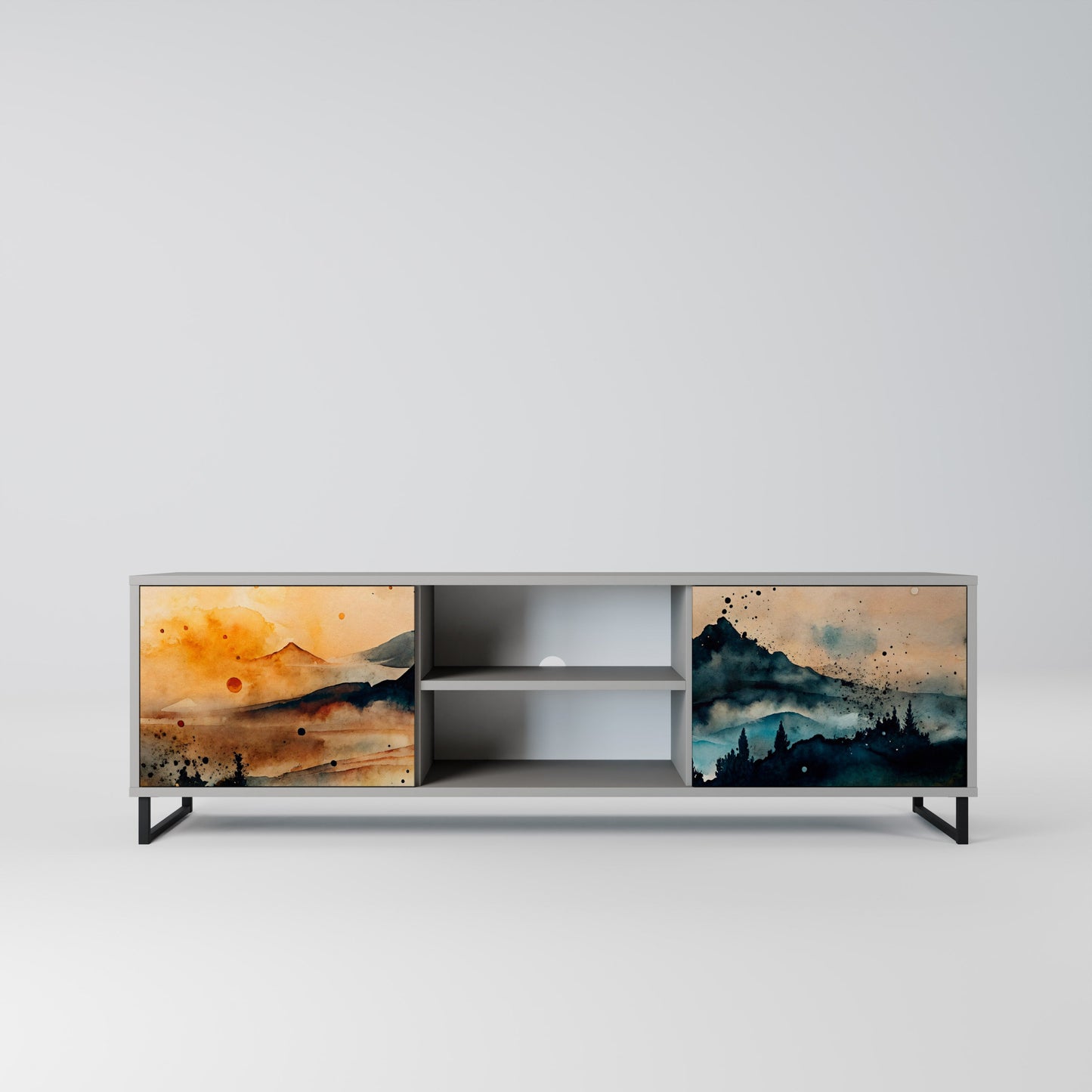 OMINOUS MOUNTAINS 2-Door TV Stand in Grey Finish