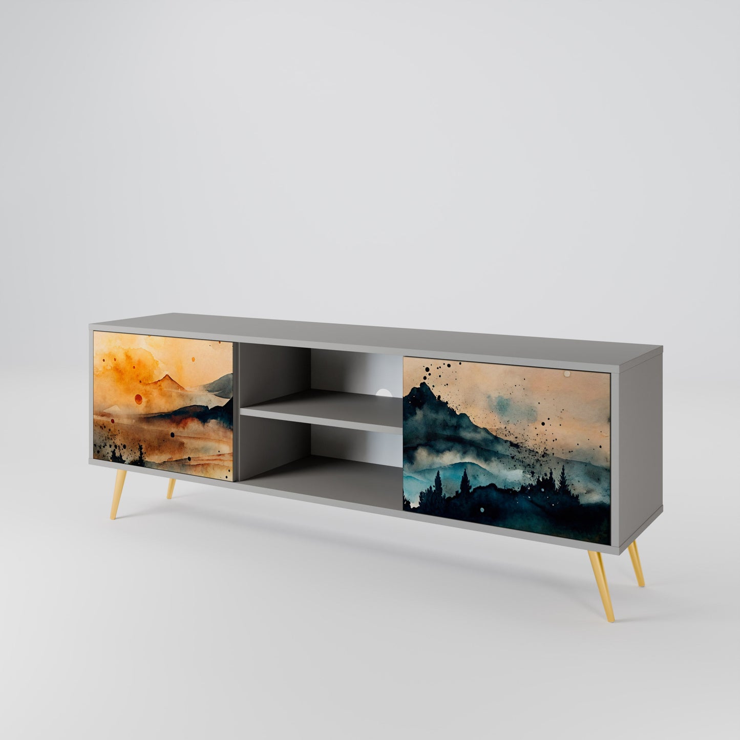 OMINOUS MOUNTAINS 2-Door TV Stand in Grey Finish