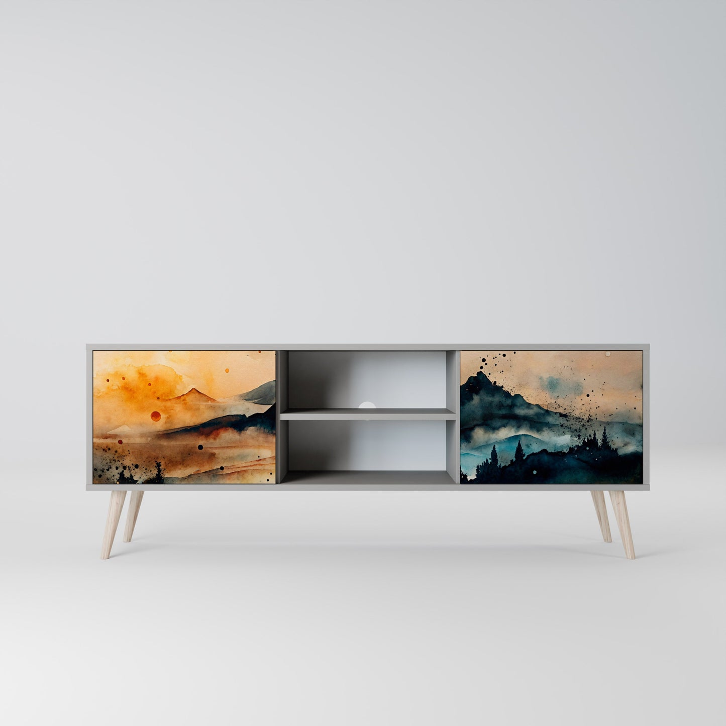 OMINOUS MOUNTAINS 2-Door TV Stand in Grey Finish