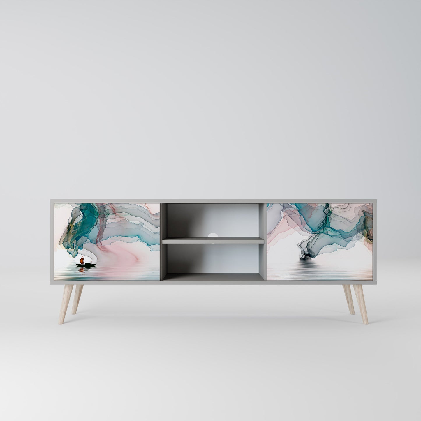 VELVET CROSSING 2-Door TV Stand in Grey Finish