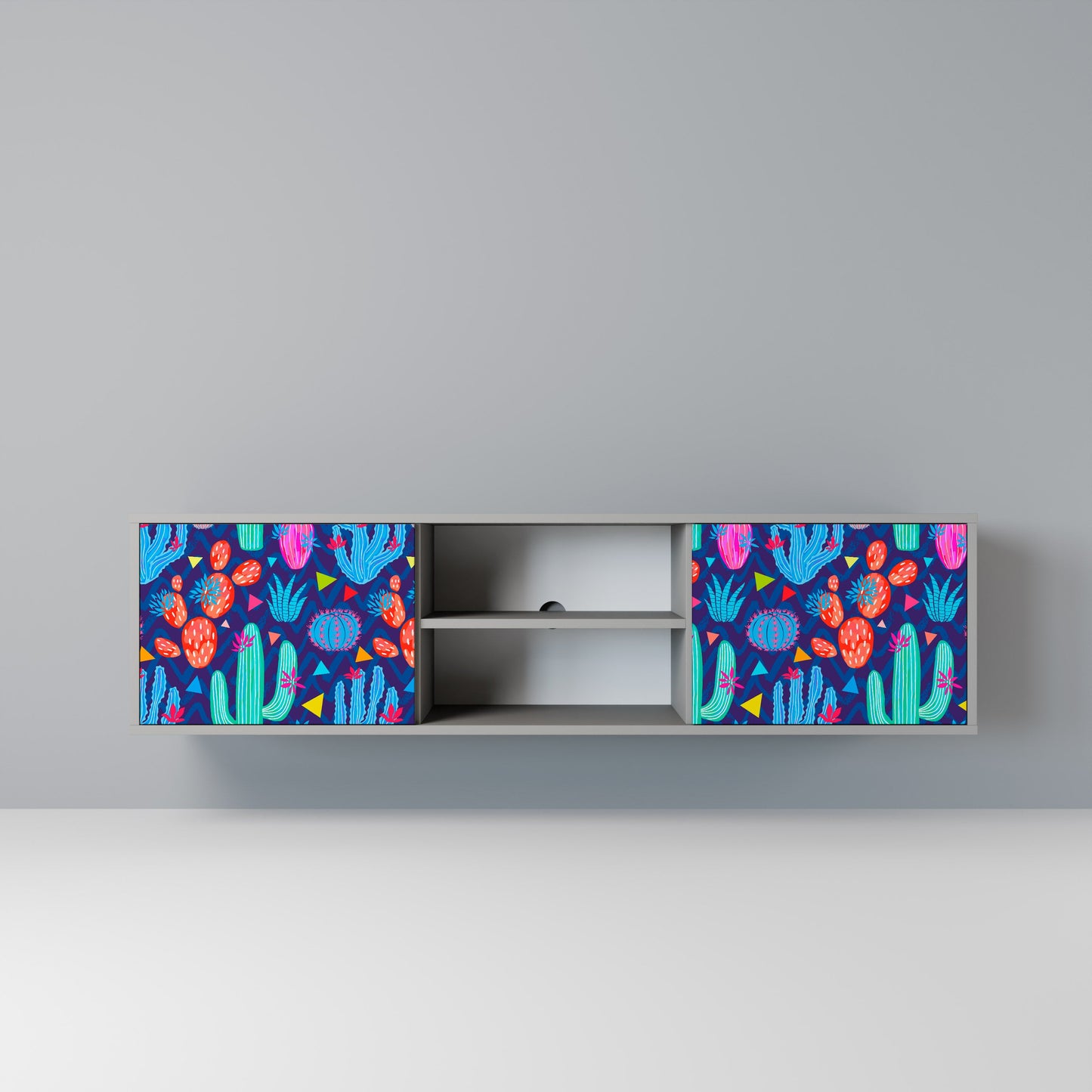 CACTUS VIBES 2-Door TV Stand in Grey Finish