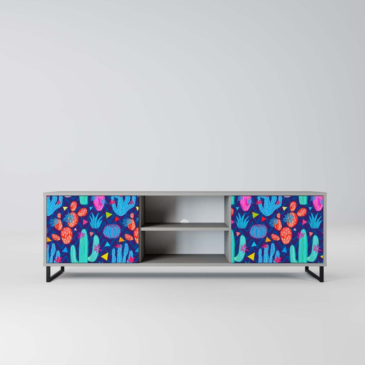 CACTUS VIBES 2-Door TV Stand in Grey Finish