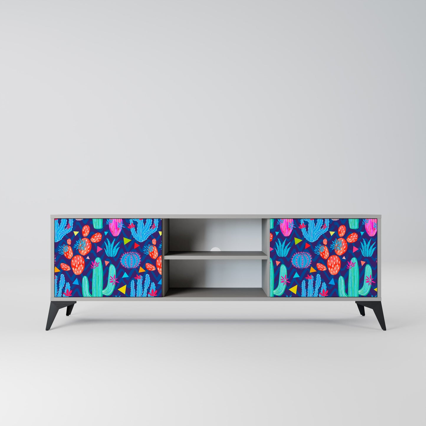 CACTUS VIBES 2-Door TV Stand in Grey Finish
