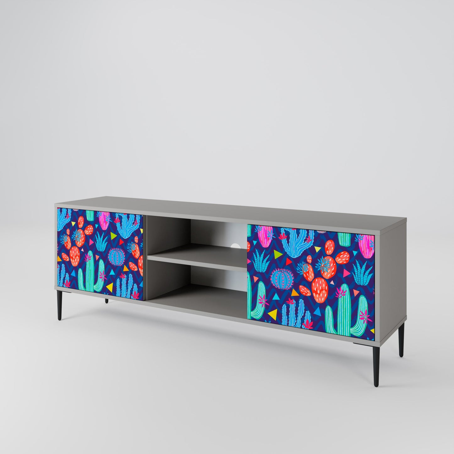 CACTUS VIBES 2-Door TV Stand in Grey Finish