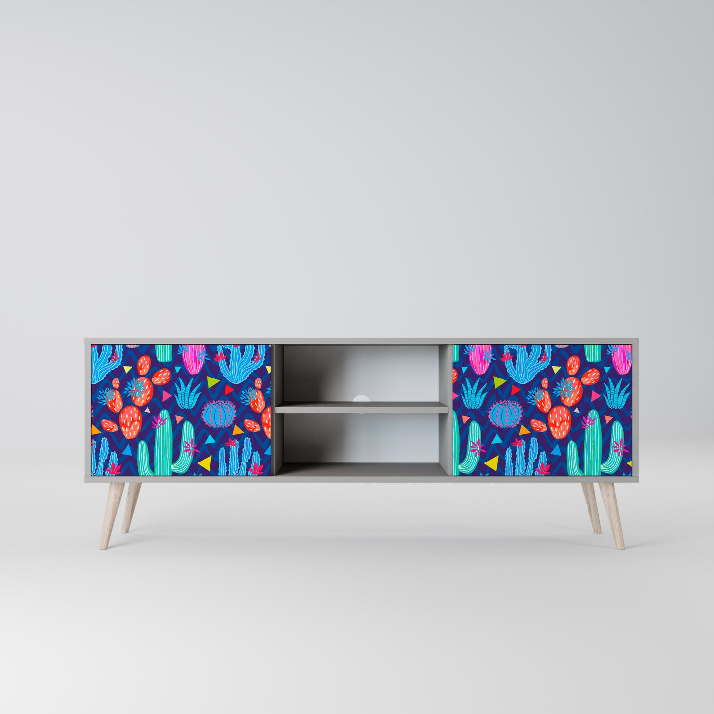 CACTUS VIBES 2-Door TV Stand in Grey Finish