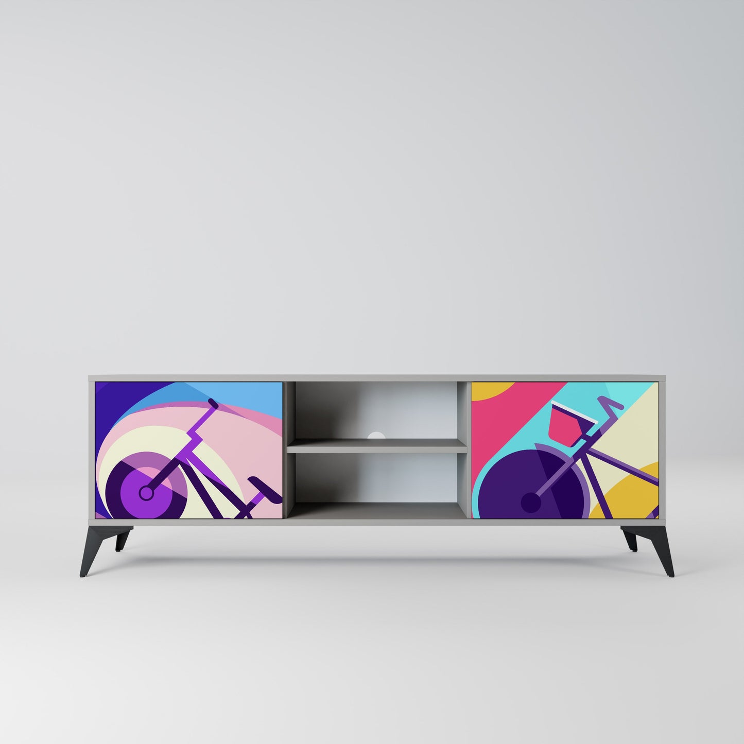 BIKE DREAMS 2-Door TV Stand in Grey Finish