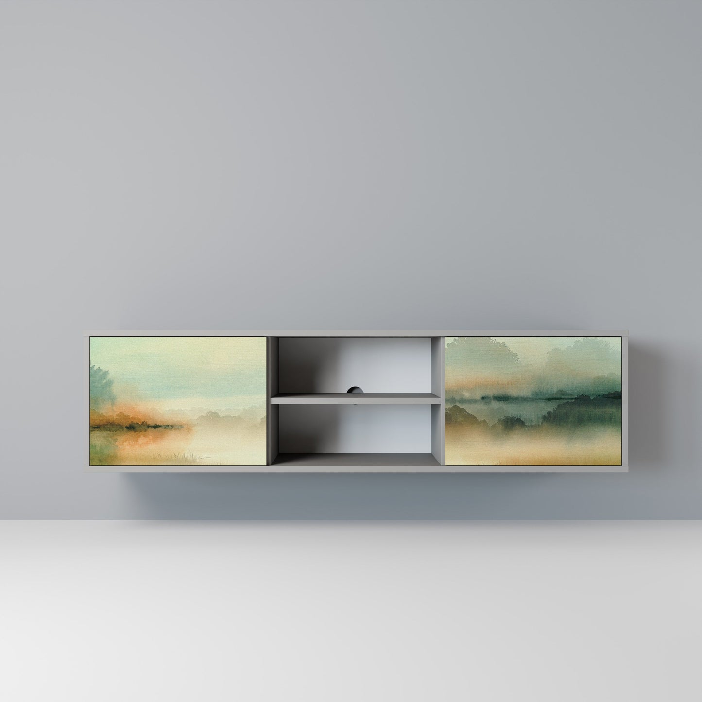 MORNING BY THE LAKE 2-Door TV Stand in Grey Finish