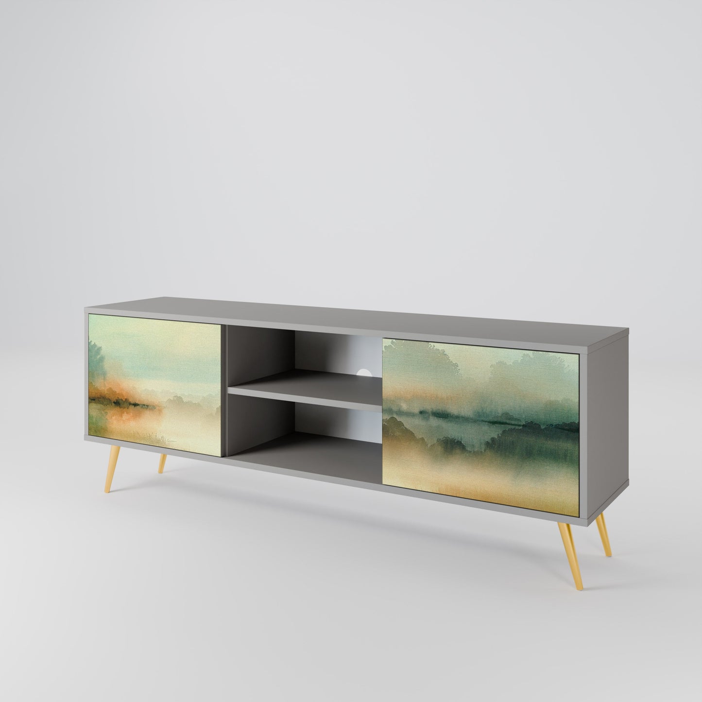 MORNING BY THE LAKE 2-Door TV Stand in Grey Finish