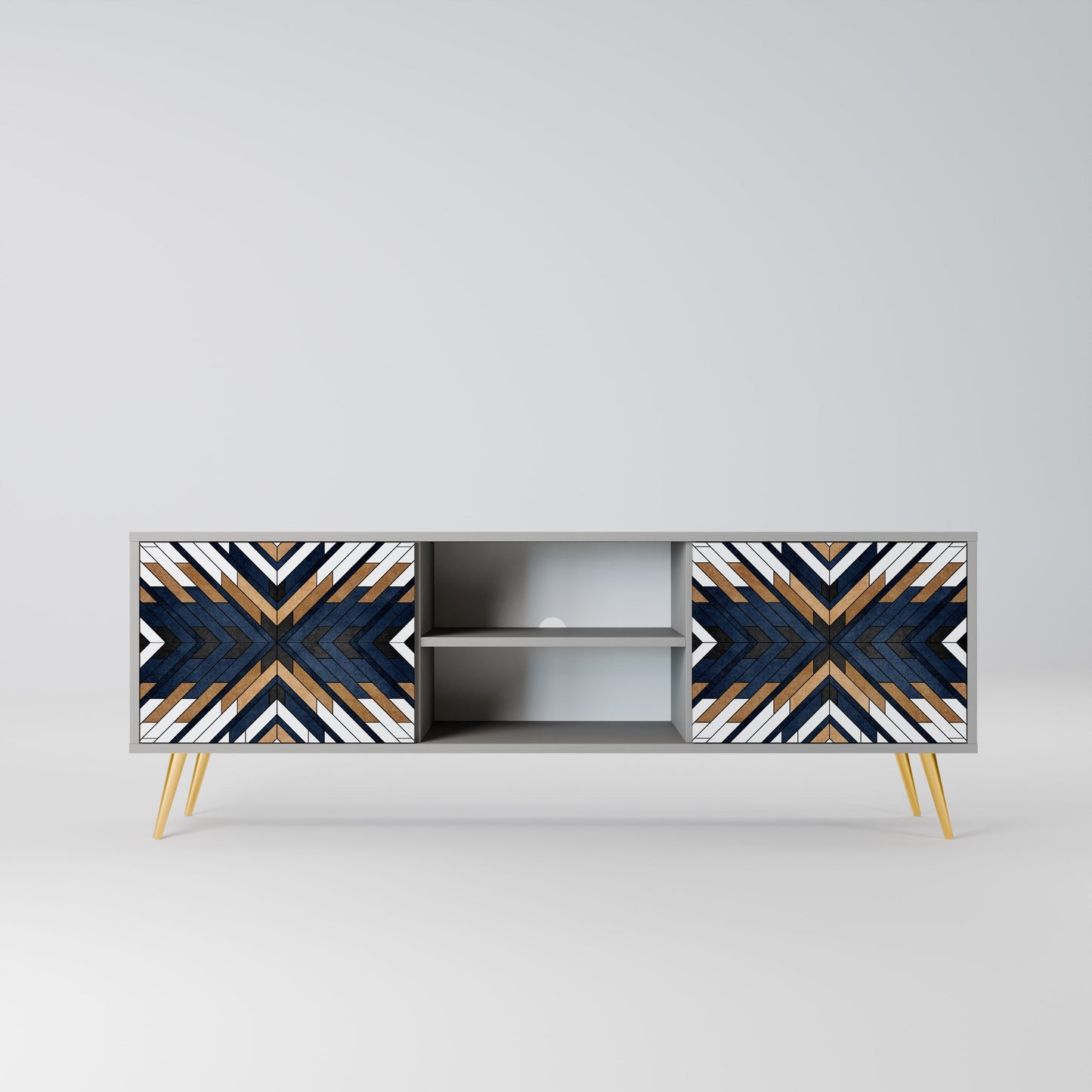 ARTFUL GEOMETRY 2-Door TV Stand in Grey Finish