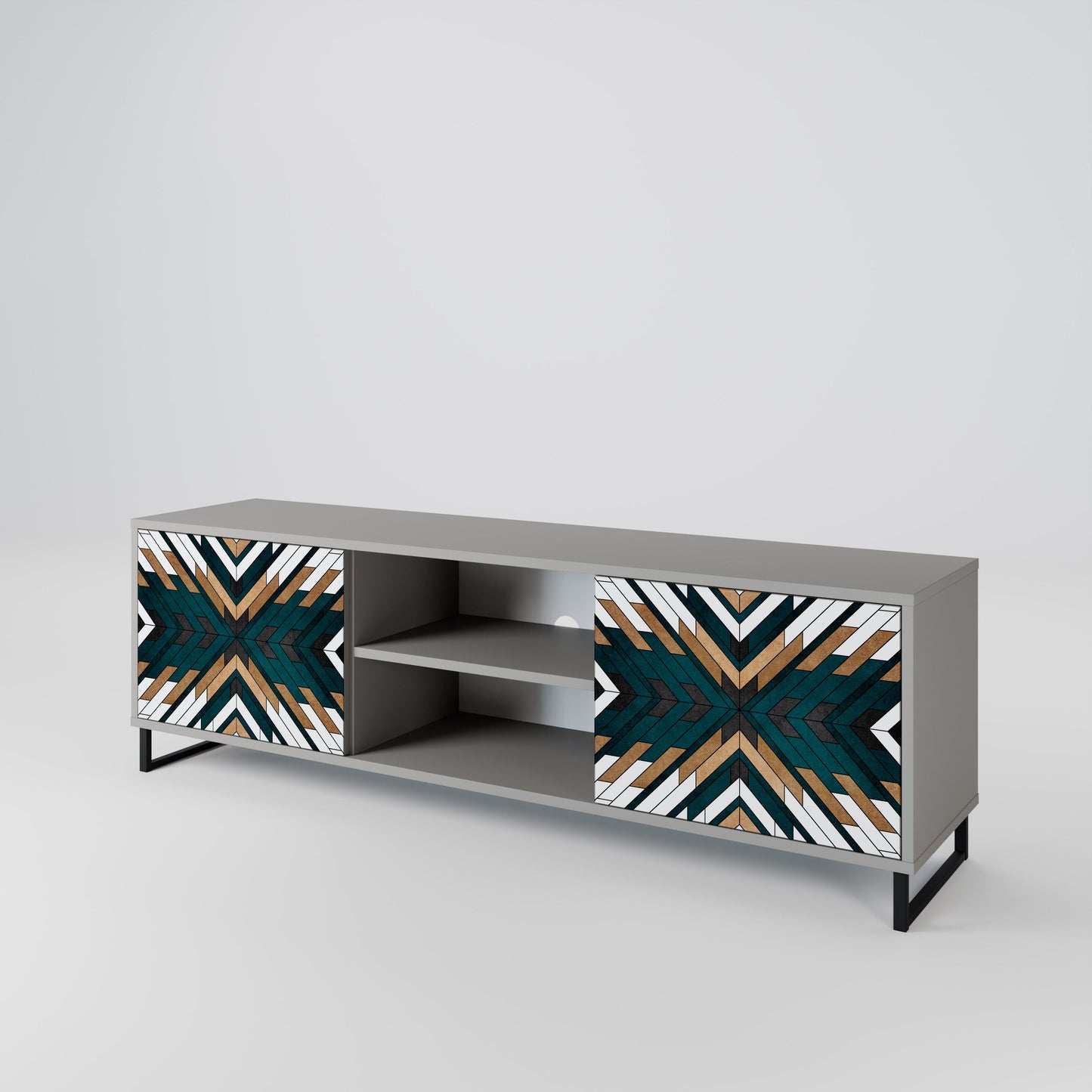 ARTISTIC GEOMETRY 2-Door TV Stand in Grey Finish