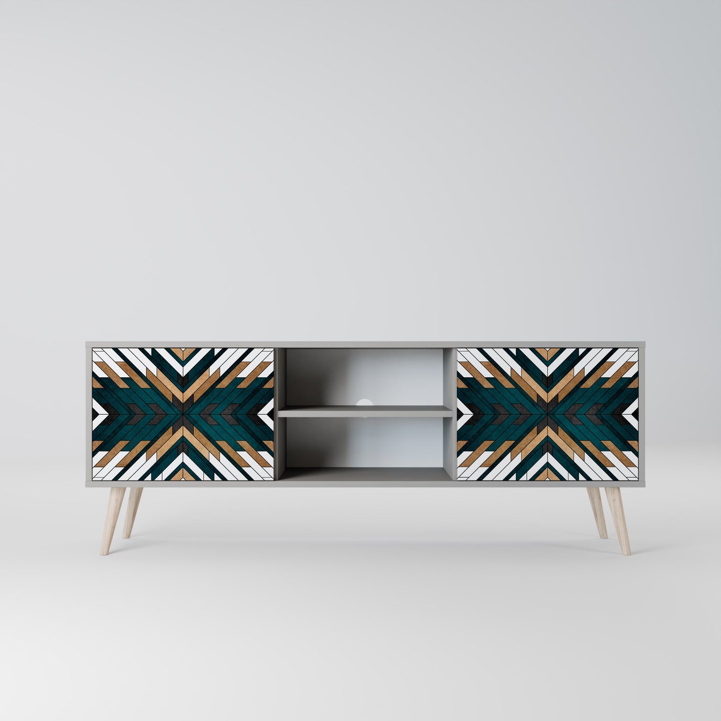 ARTISTIC GEOMETRY 2-Door TV Stand in Grey Finish