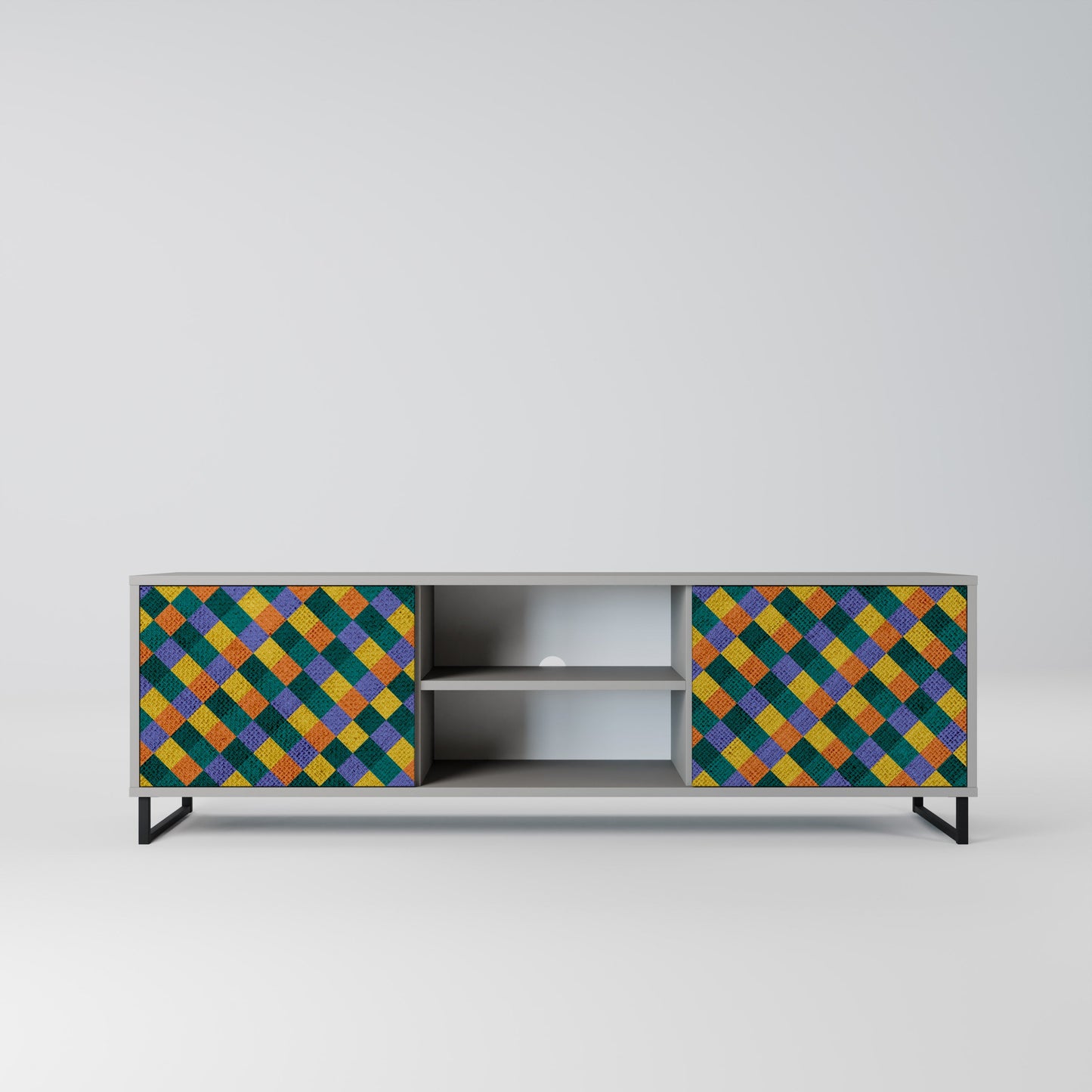 PAINTED SQUARES MIX 2-Door TV Stand in Grey Finish