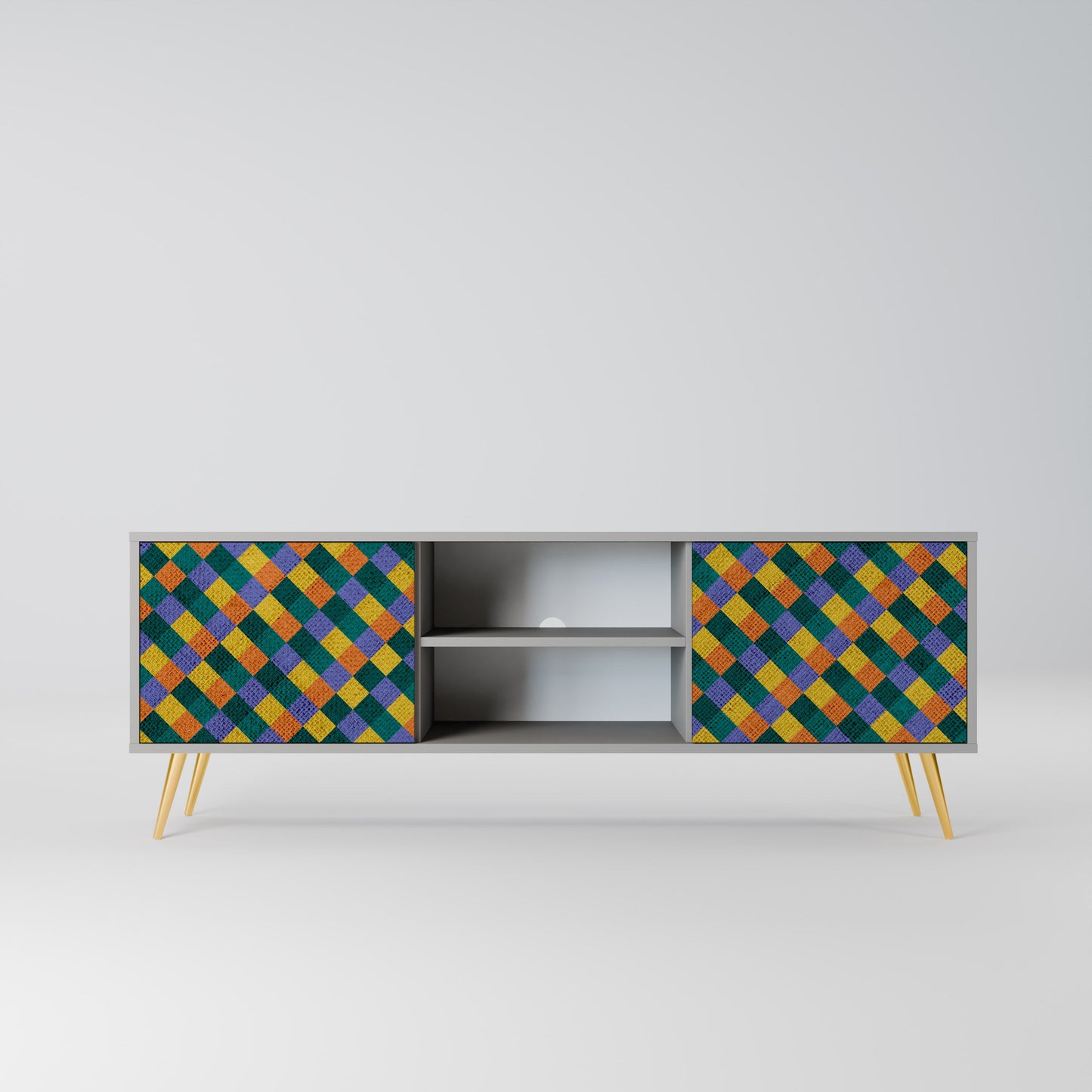 PAINTED SQUARES MIX 2-Door TV Stand in Grey Finish