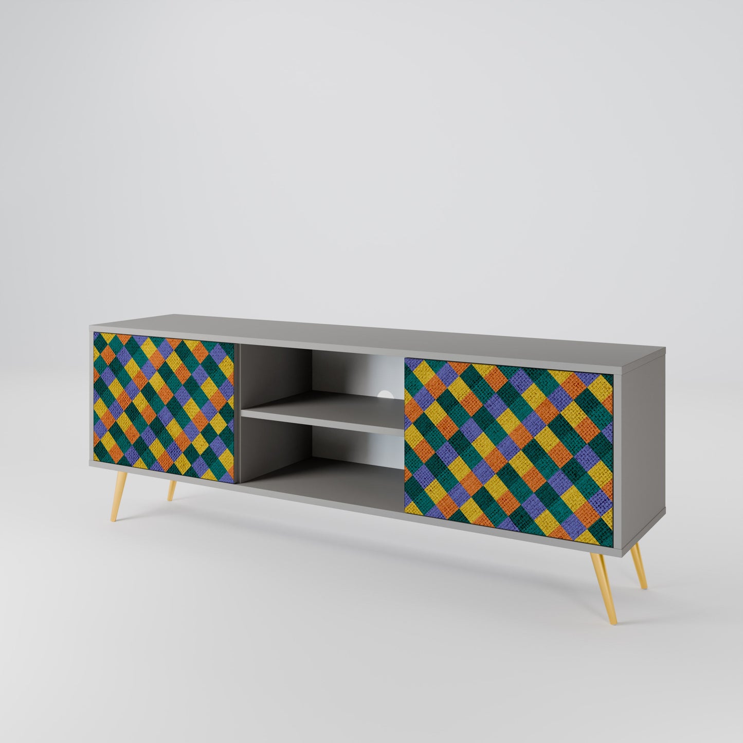 PAINTED SQUARES MIX 2-Door TV Stand in Grey Finish