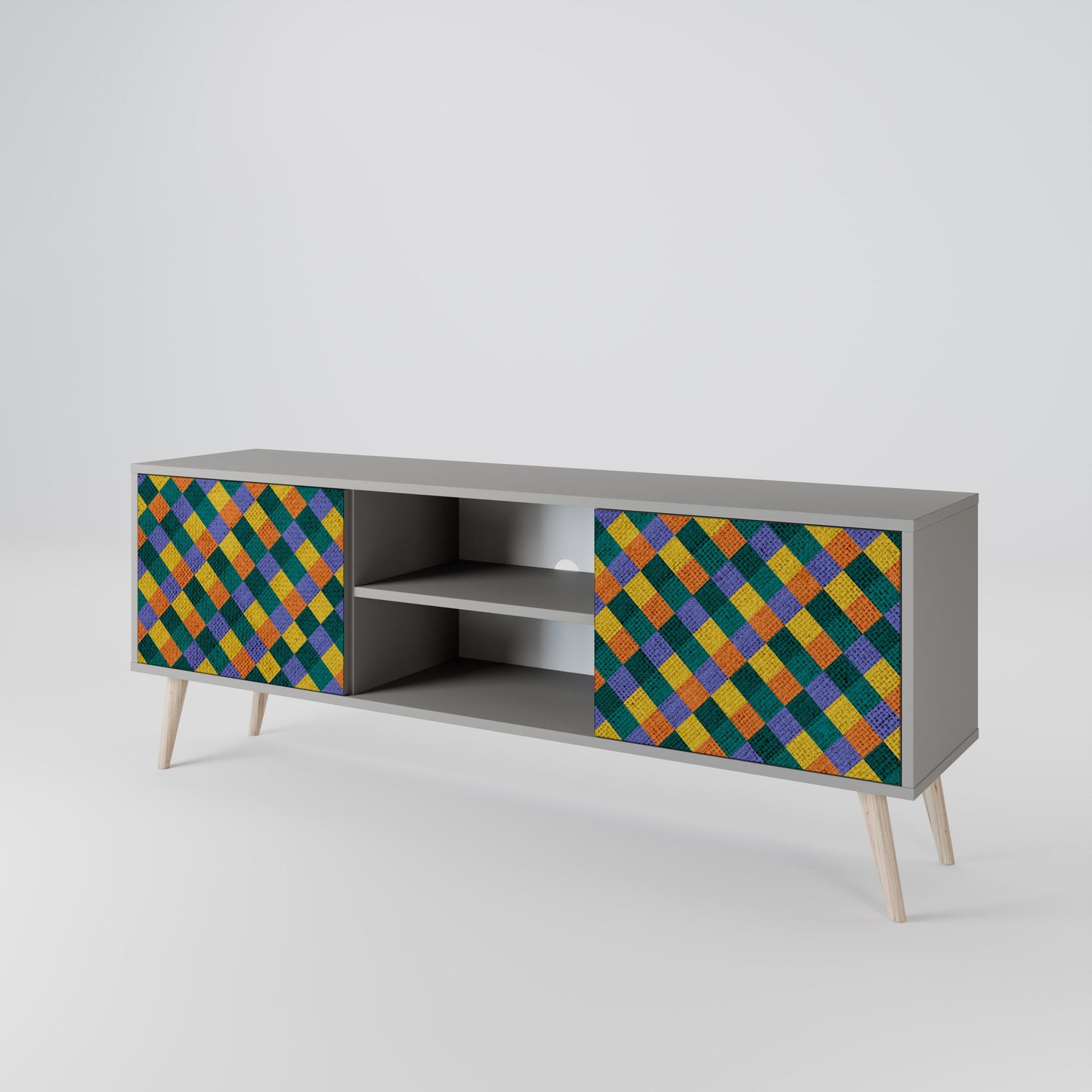 PAINTED SQUARES MIX 2-Door TV Stand in Grey Finish