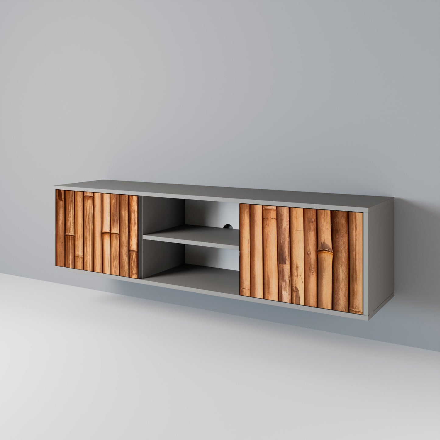 NATURAL WOOD 2-Door TV Stand in Grey Finish