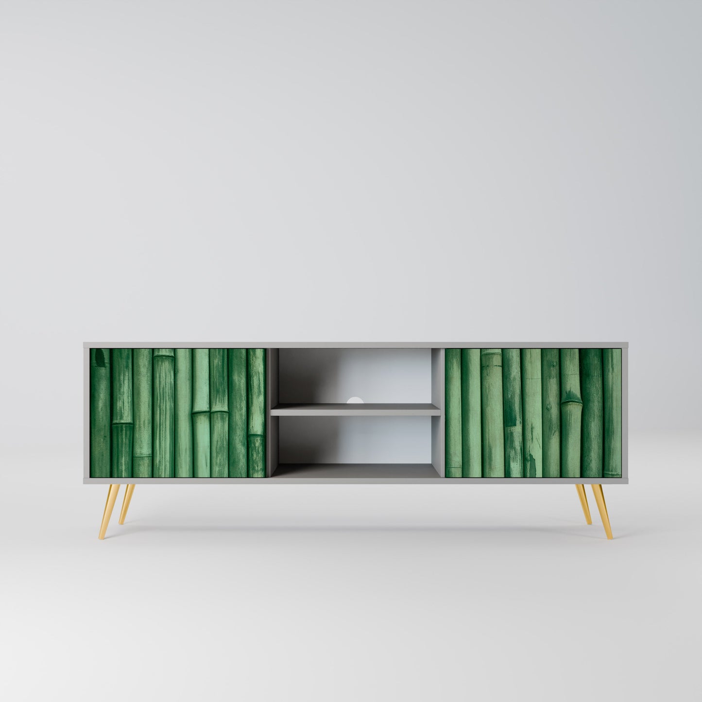 NATURAL GREEN 2-Door TV Stand in Grey Finish