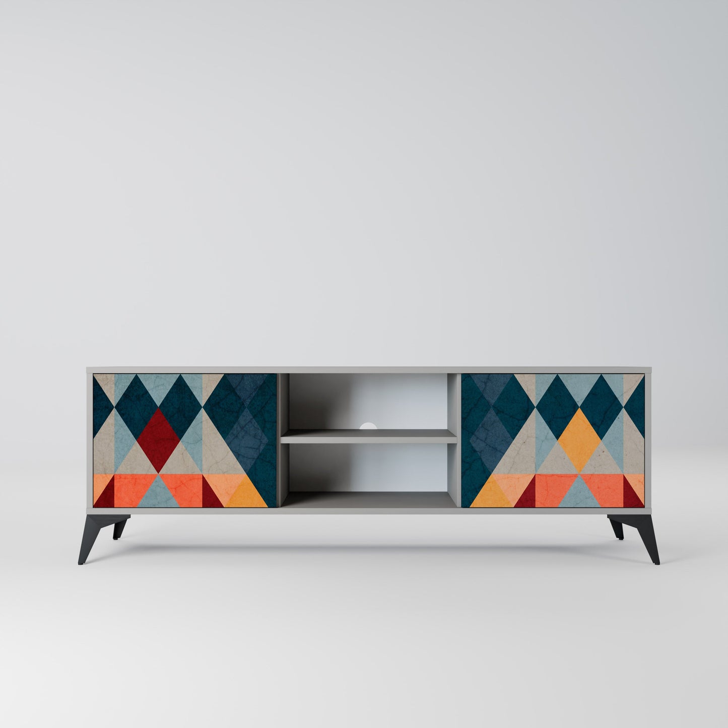 CRACKED ILLUSION 2-Door TV Stand in Grey Finish