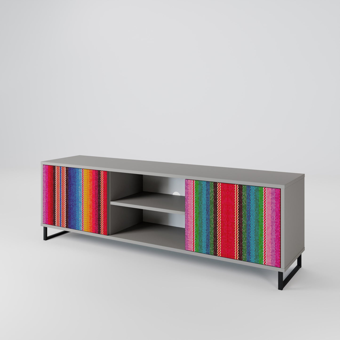 ETHNIC MEXICAN 2-Door TV Stand in Grey Finish