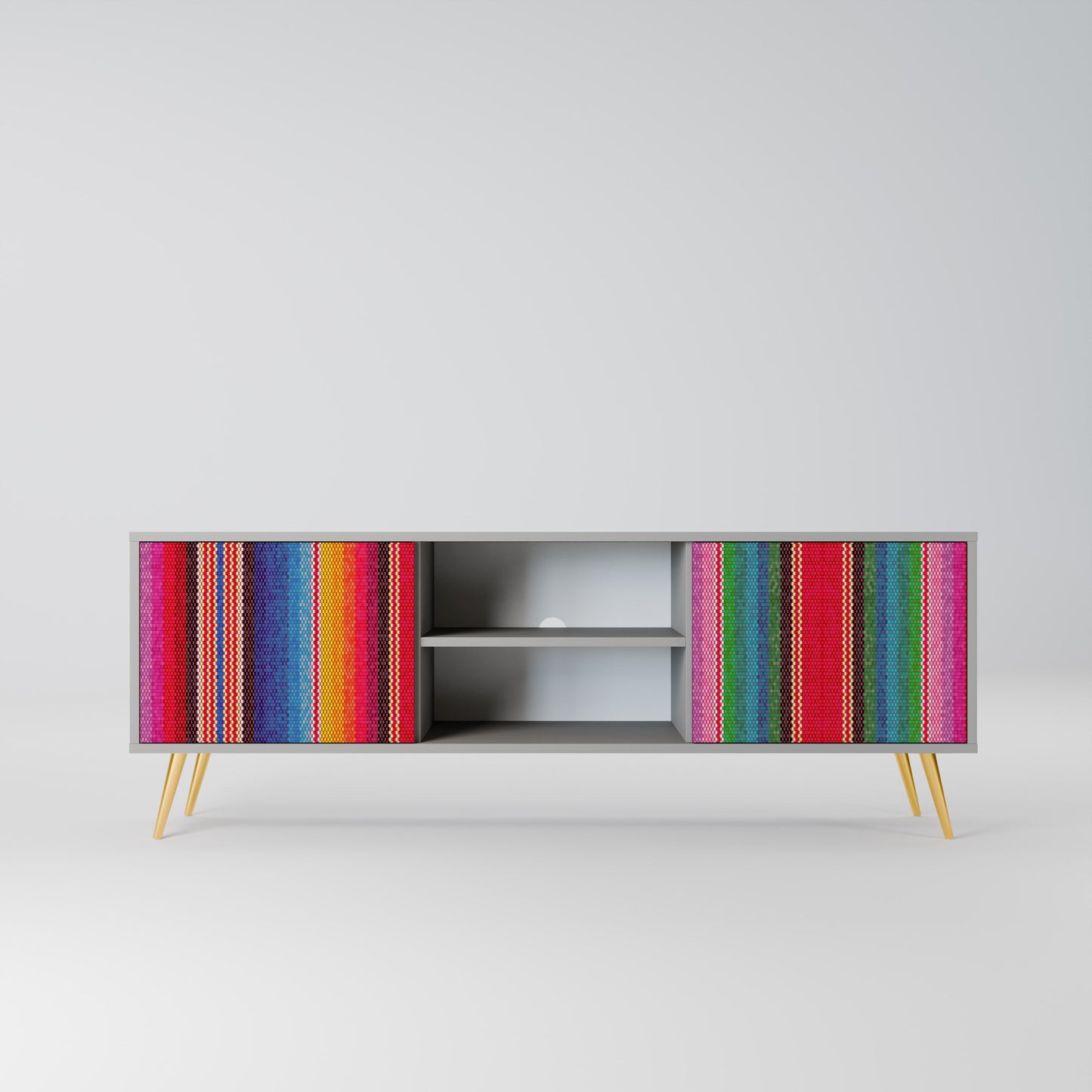 ETHNIC MEXICAN 2-Door TV Stand in Grey Finish