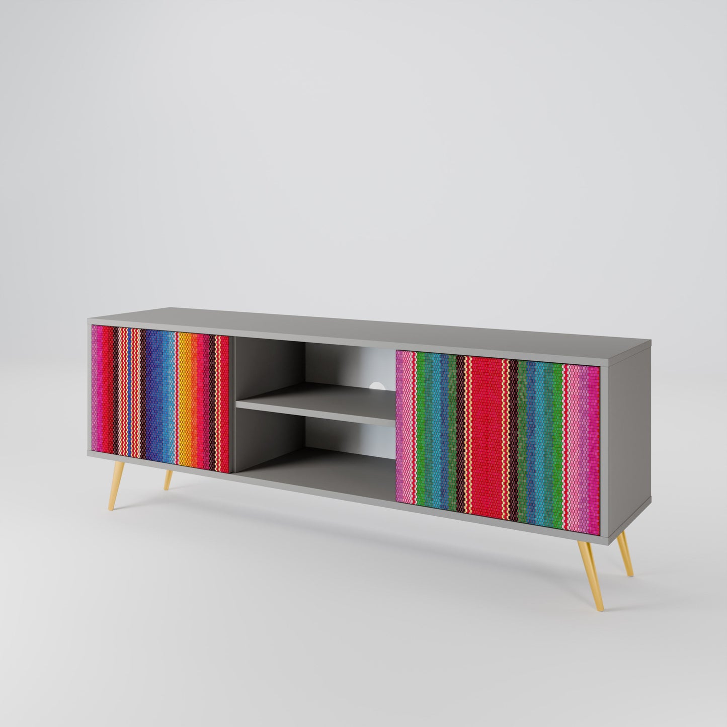 ETHNIC MEXICAN 2-Door TV Stand in Grey Finish