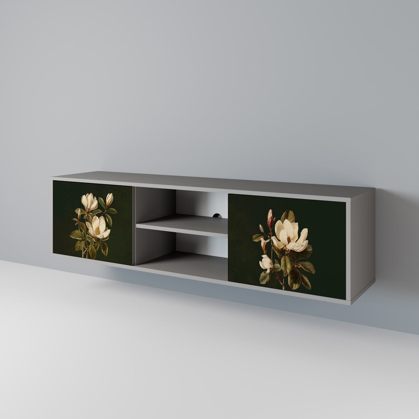 FLORAL NOIR 2-Door TV Stand in Grey Finish