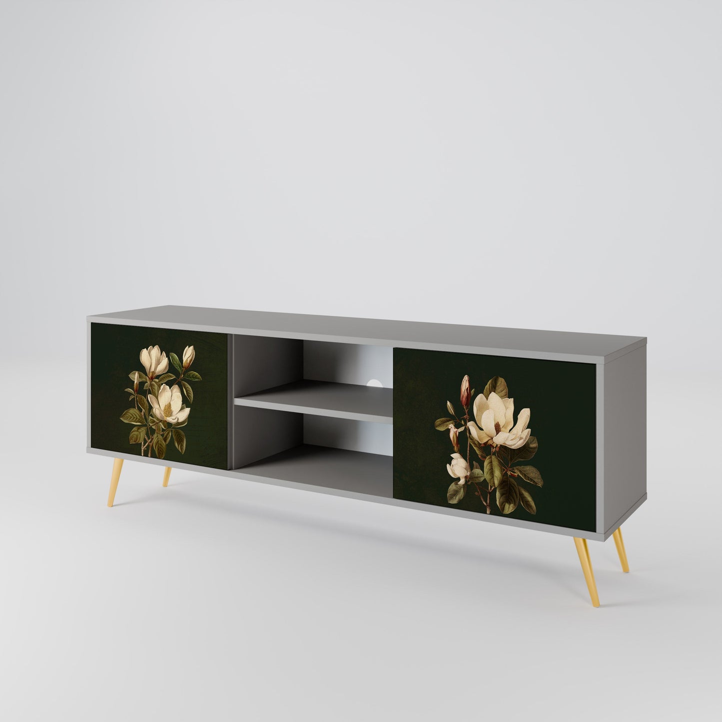 FLORAL NOIR 2-Door TV Stand in Grey Finish