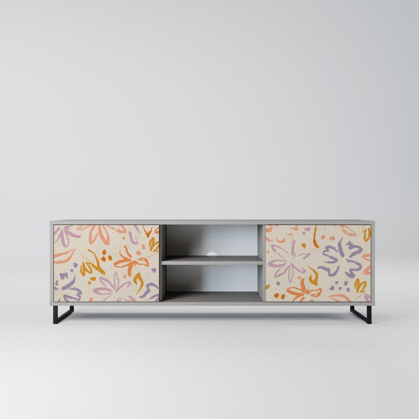 SPRING WHIMSY 2-Door TV Stand in Grey Finish
