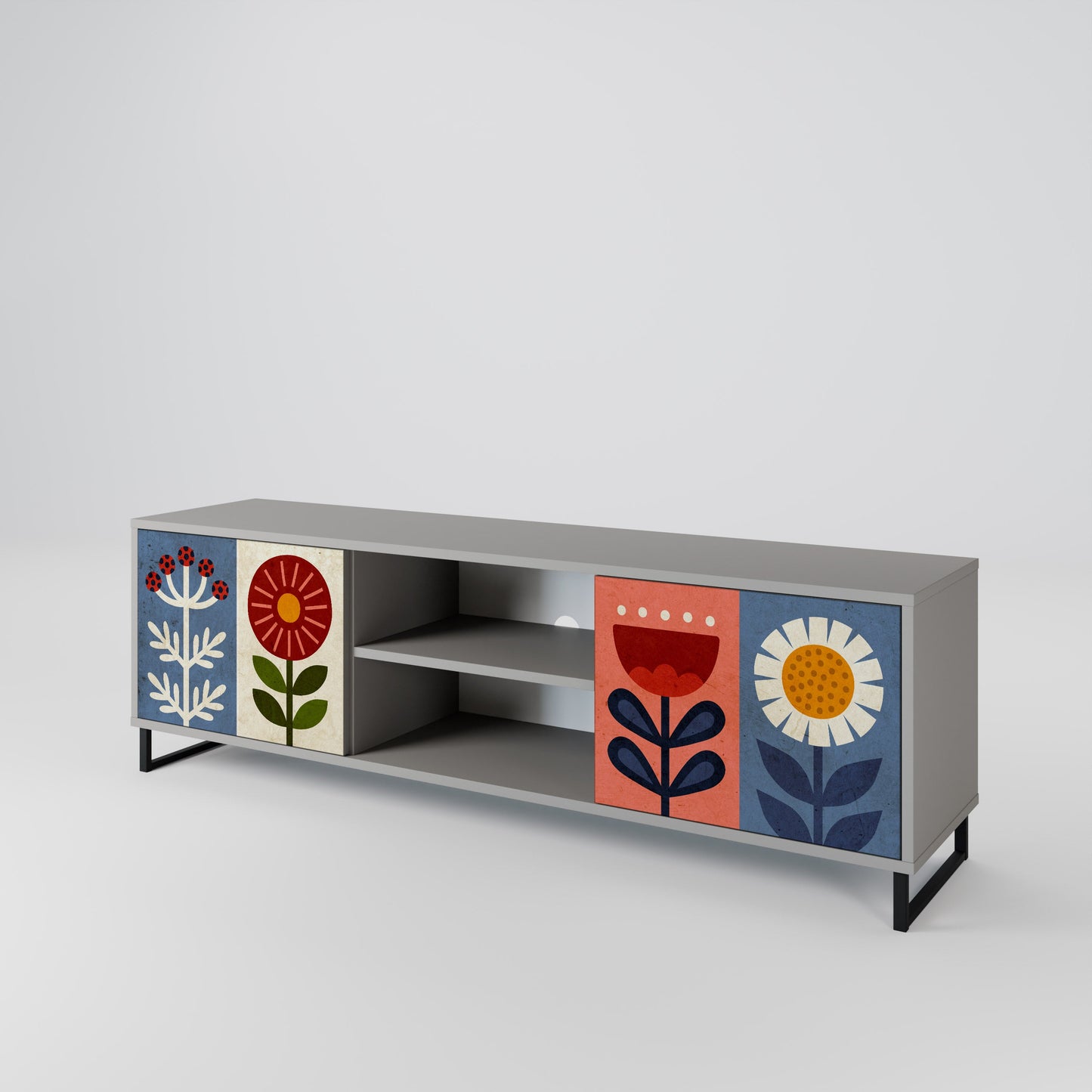 SCANDIC FLOWERET 2-Door TV Stand in Grey Finish