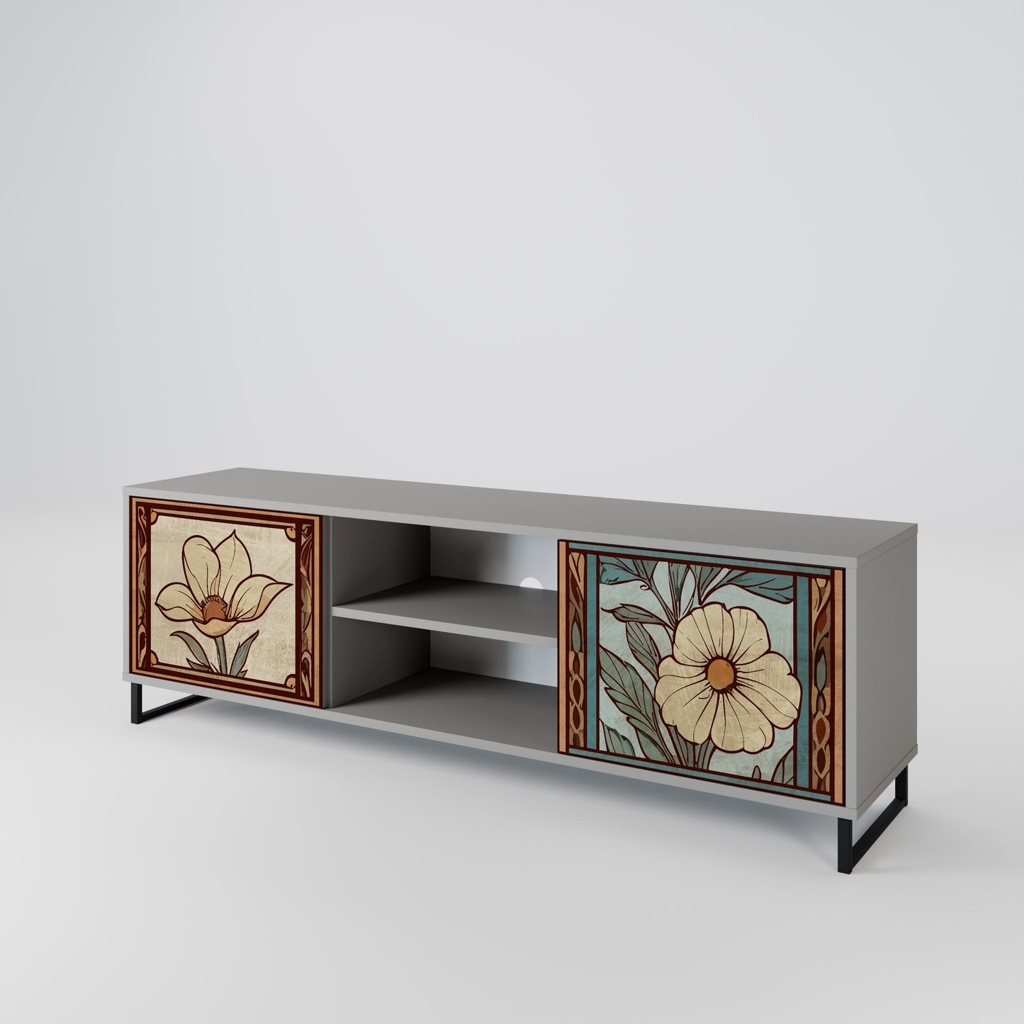 TIMELESS FLORA 2-Door TV Stand in Grey Finish