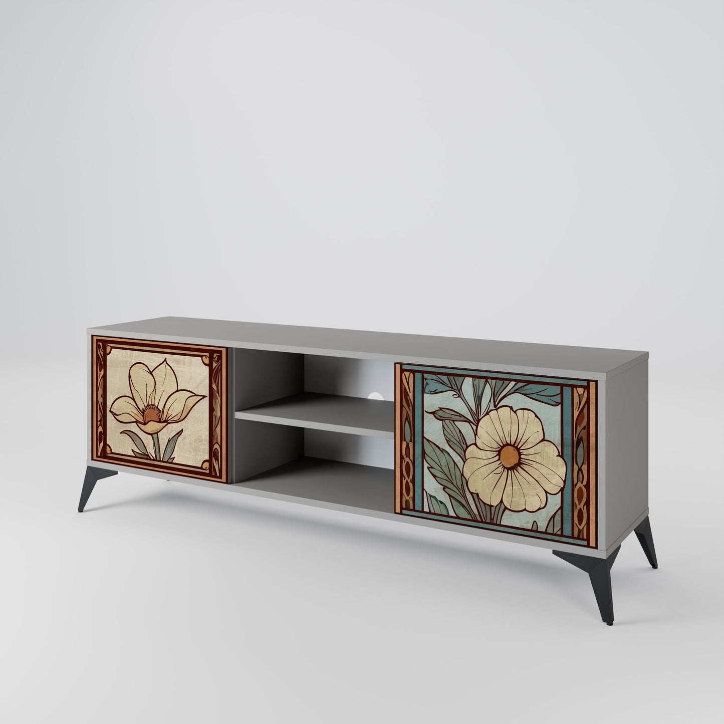 TIMELESS FLORA 2-Door TV Stand in Grey Finish