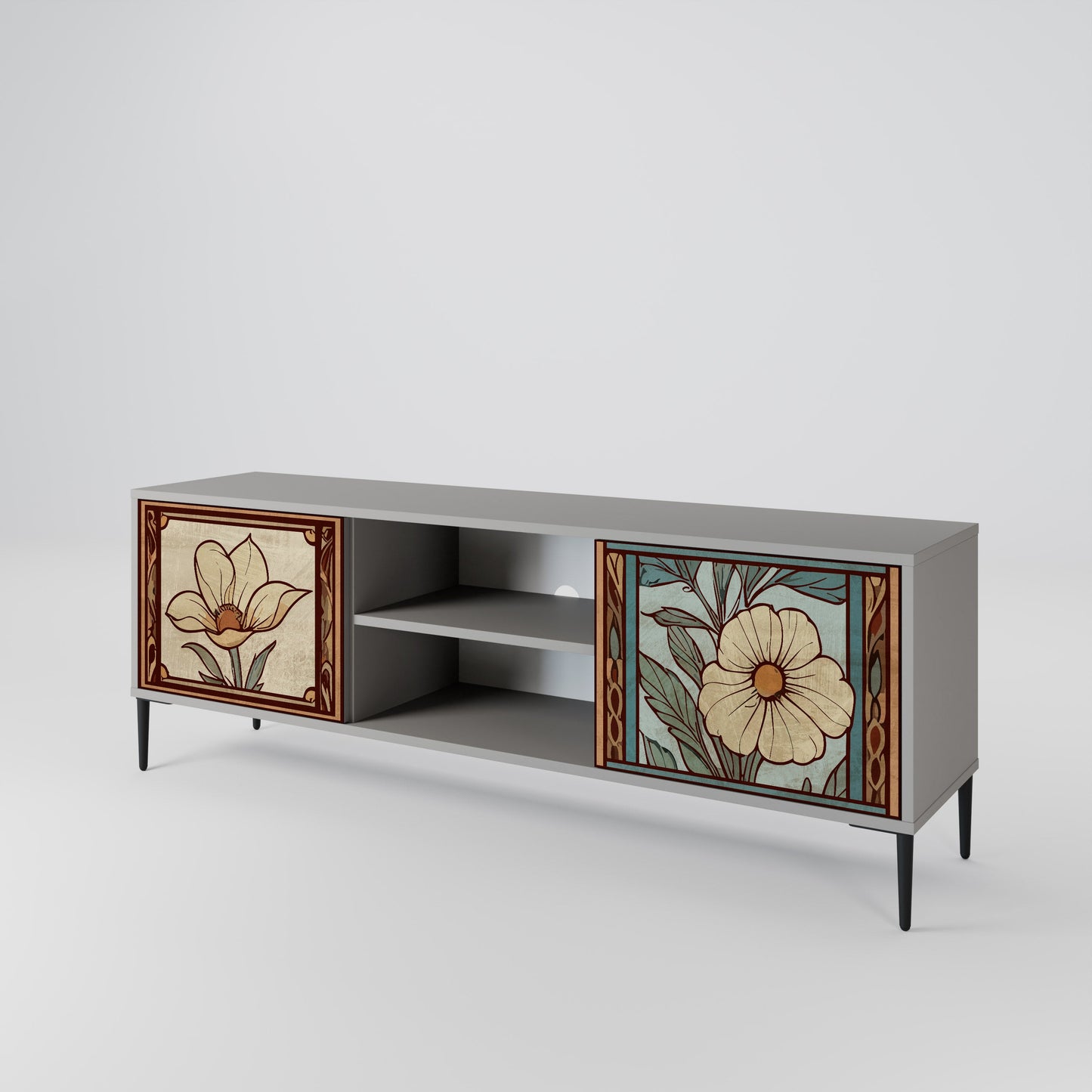 TIMELESS FLORA 2-Door TV Stand in Grey Finish