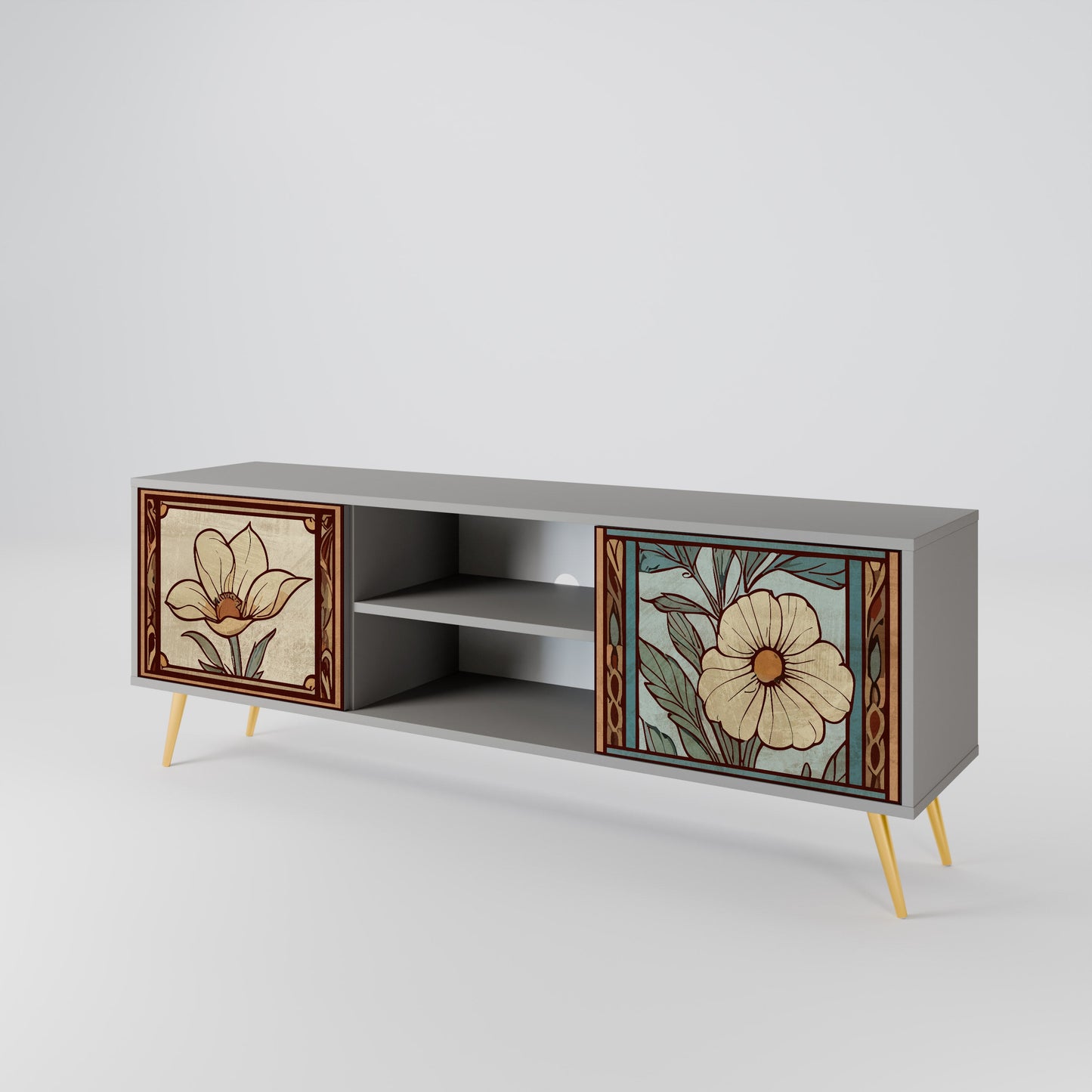 TIMELESS FLORA 2-Door TV Stand in Grey Finish