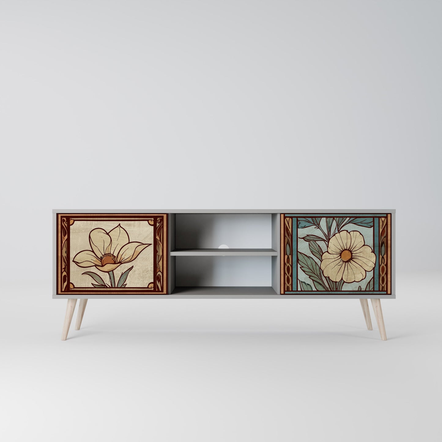 TIMELESS FLORA 2-Door TV Stand in Grey Finish