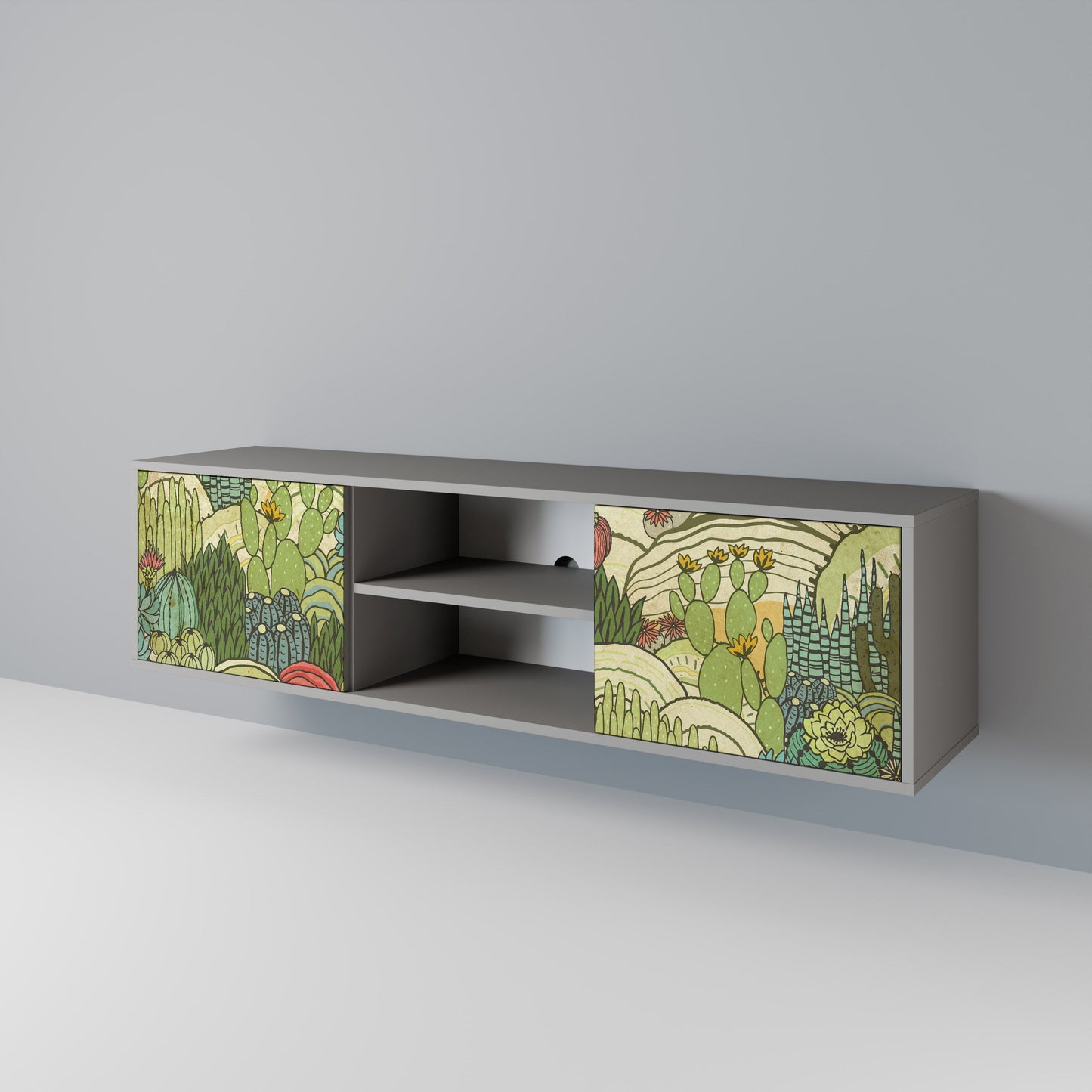 SUCCULENTS KALEIDOSCOPE 2-Door TV Stand in Grey Finish