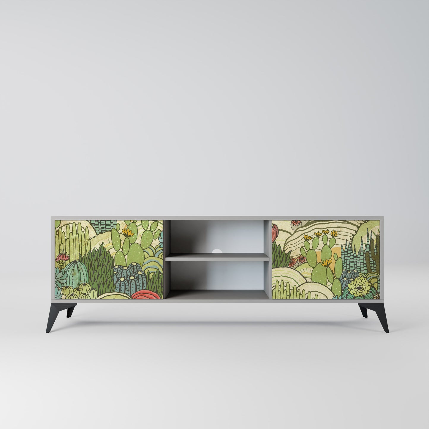 SUCCULENTS KALEIDOSCOPE 2-Door TV Stand in Grey Finish