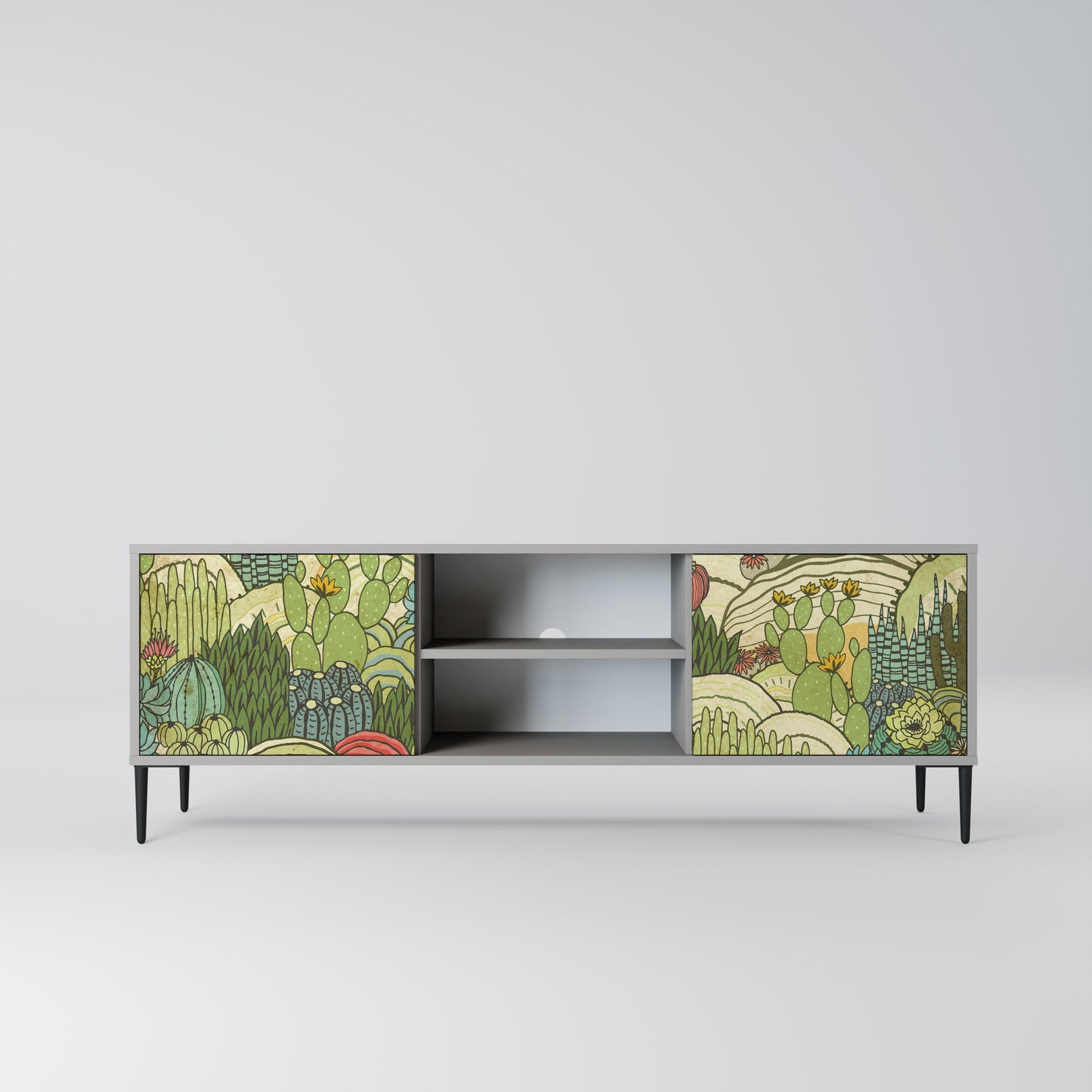 SUCCULENTS KALEIDOSCOPE 2-Door TV Stand in Grey Finish