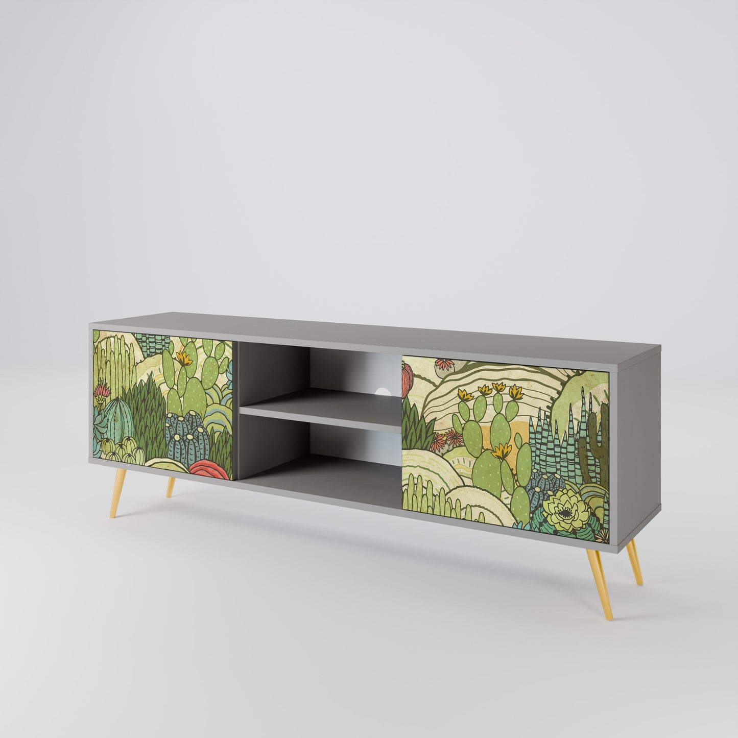 SUCCULENTS KALEIDOSCOPE 2-Door TV Stand in Grey Finish