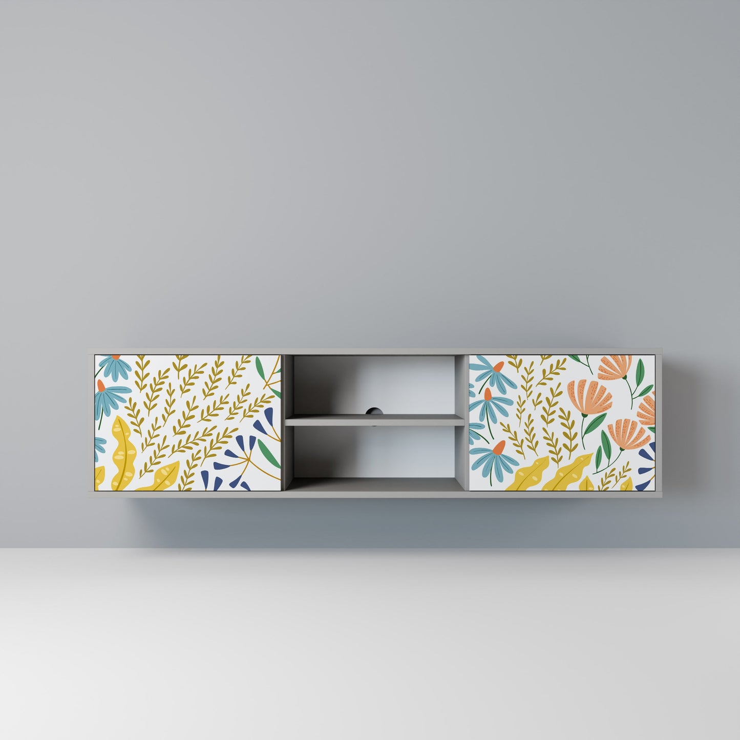 HELLO SPRING 2-Door TV Stand in Grey Finish