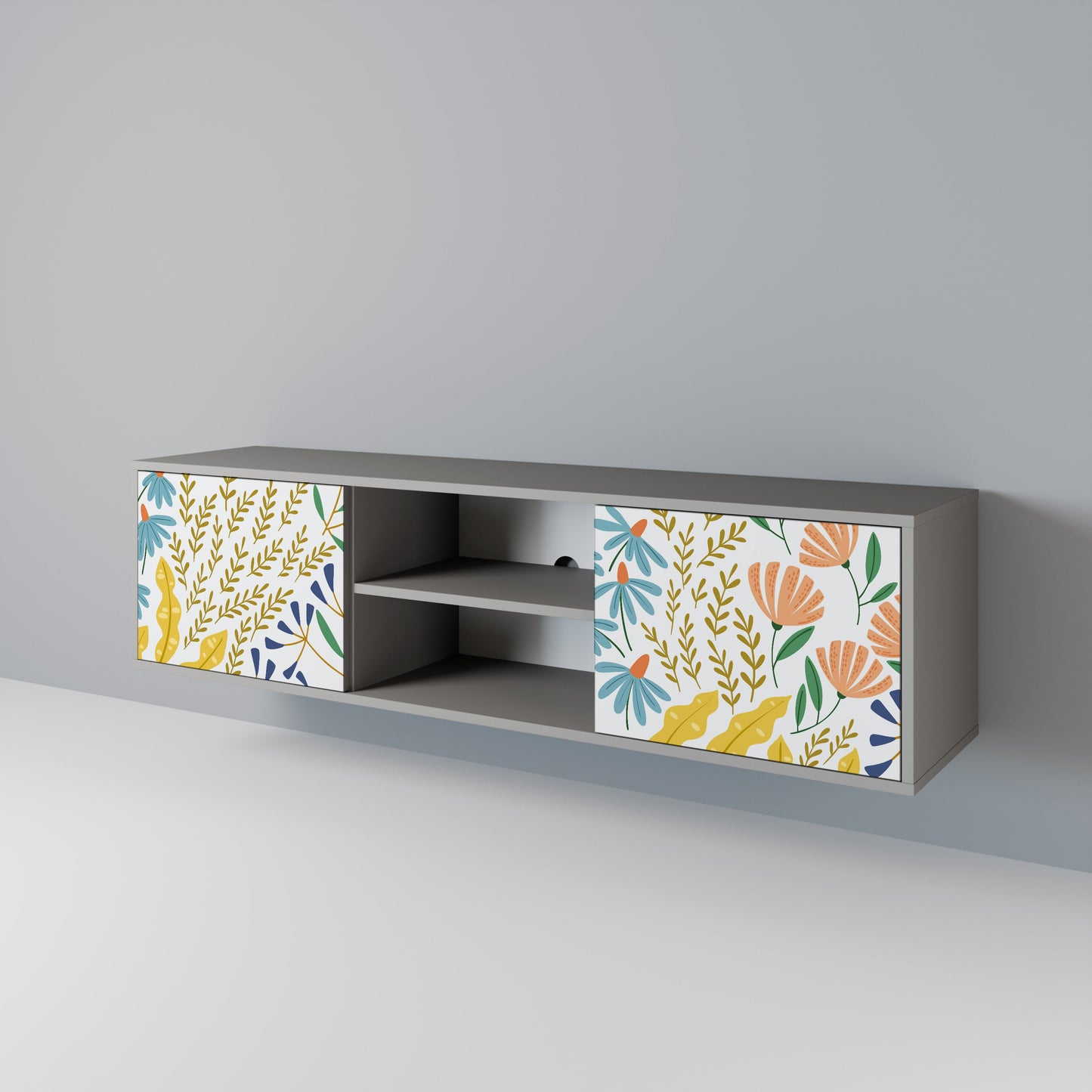 HELLO SPRING 2-Door TV Stand in Grey Finish