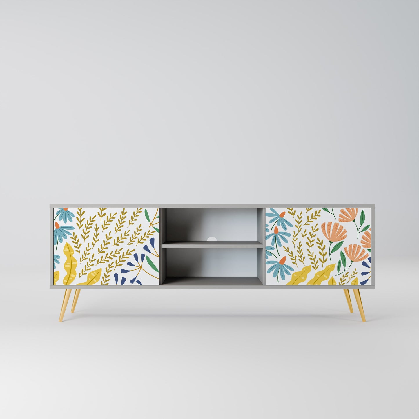 HELLO SPRING 2-Door TV Stand in Grey Finish