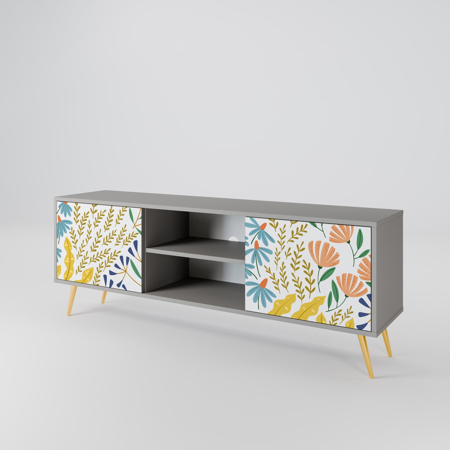 HELLO SPRING 2-Door TV Stand in Grey Finish