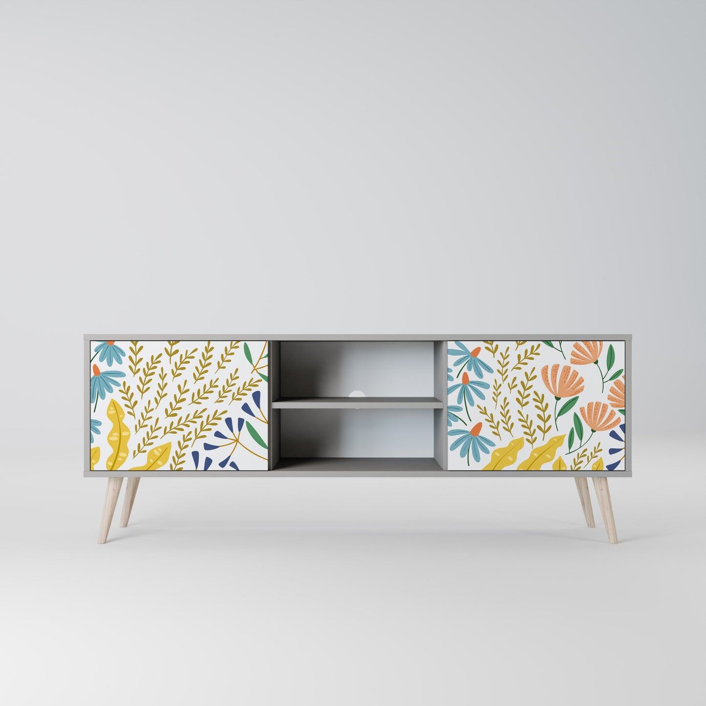 HELLO SPRING 2-Door TV Stand in Grey Finish
