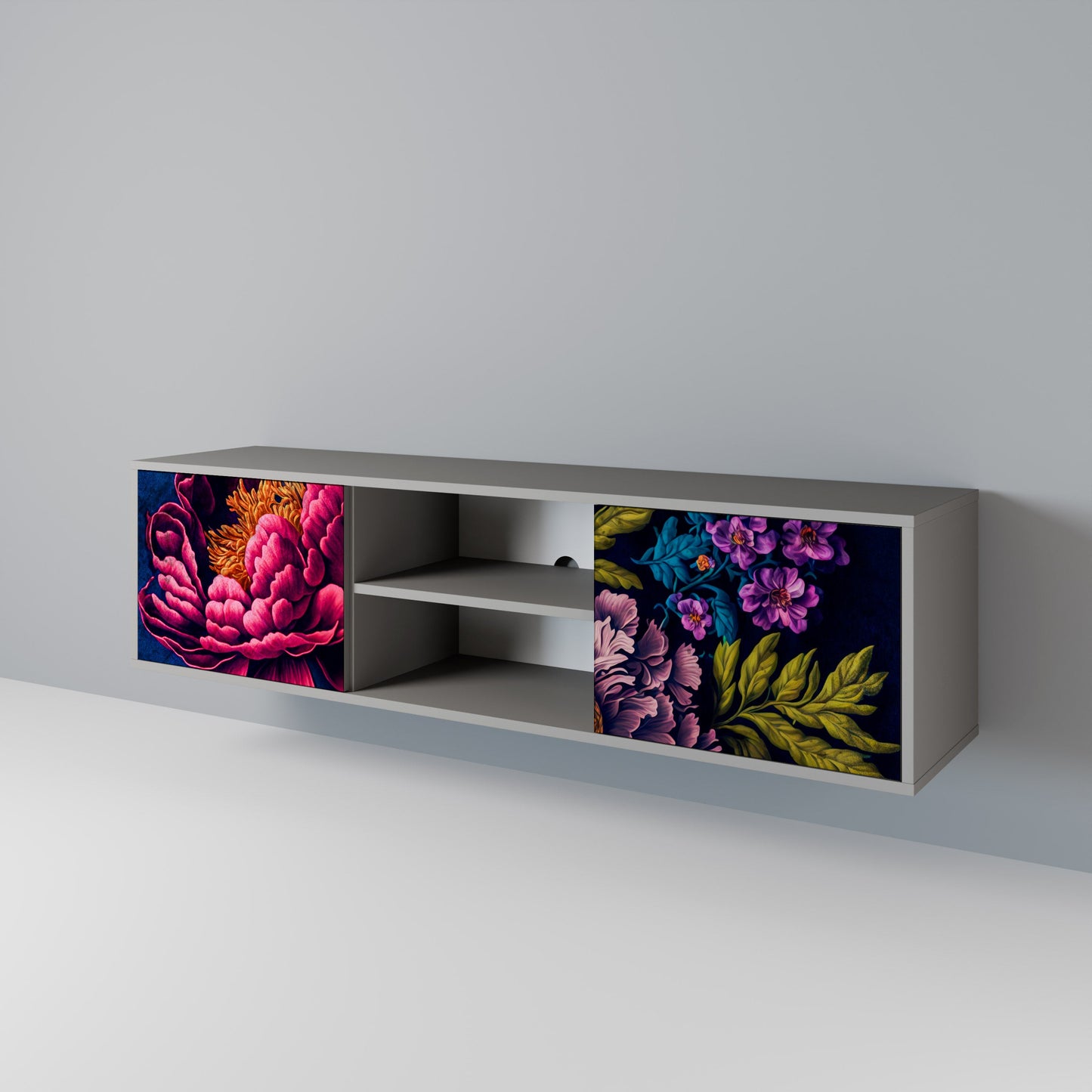 BLOOMING ELEGANCE 2-Door TV Stand in Grey Finish