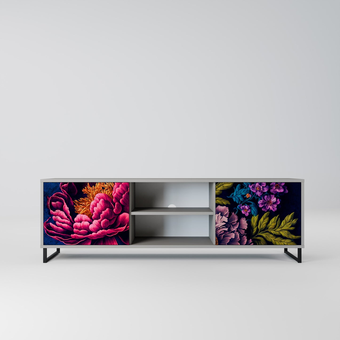 BLOOMING ELEGANCE 2-Door TV Stand in Grey Finish