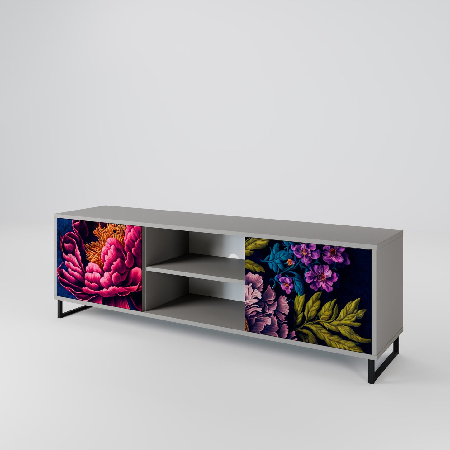 BLOOMING ELEGANCE 2-Door TV Stand in Grey Finish