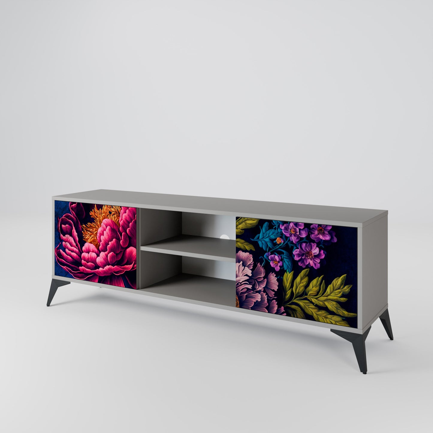 BLOOMING ELEGANCE 2-Door TV Stand in Grey Finish