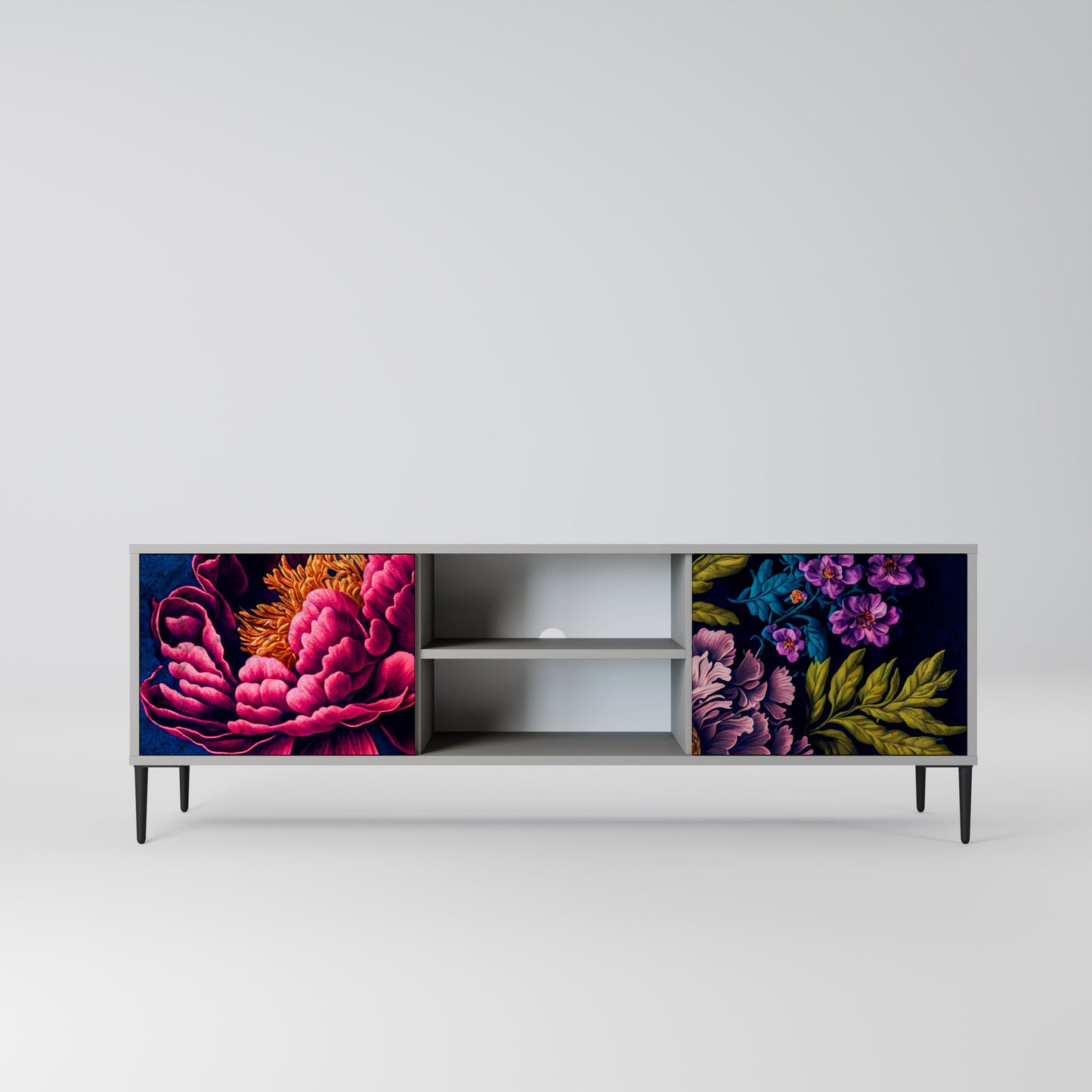 BLOOMING ELEGANCE 2-Door TV Stand in Grey Finish
